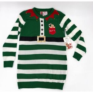 Great Christmas Sweater Dress Womens Large Green Elf Ugly Holiday Festive New